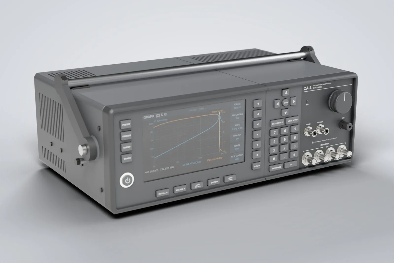 The ZA-1 precision impedance analyzer, rendered from its CAD model.